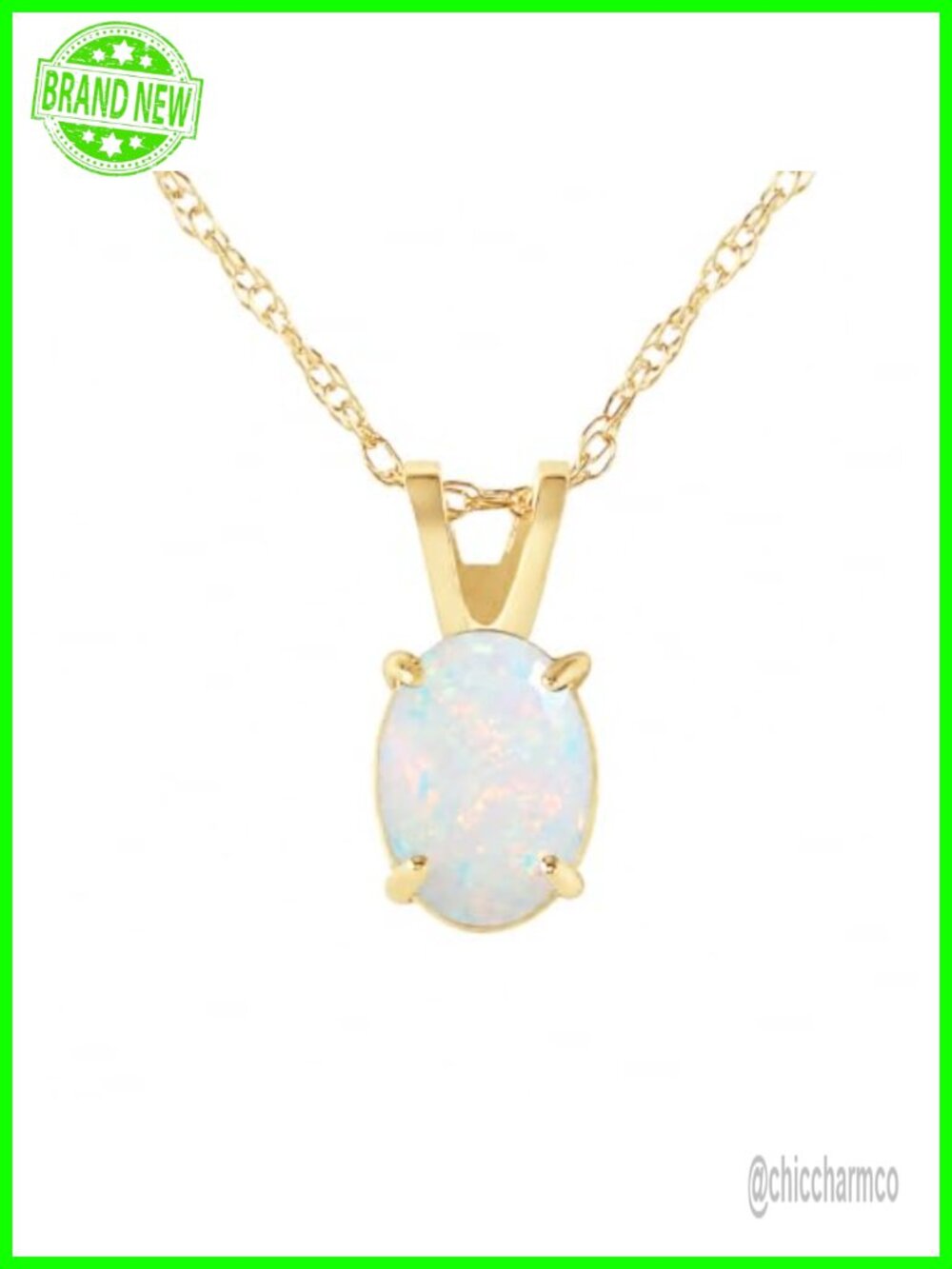 14k Solid Gold Natural Opal Oval Pendant Necklace 18" Spring Ring